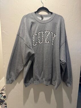 Gildan Gray Sweatshirt with “Cozy” Leopard Lettering Accent